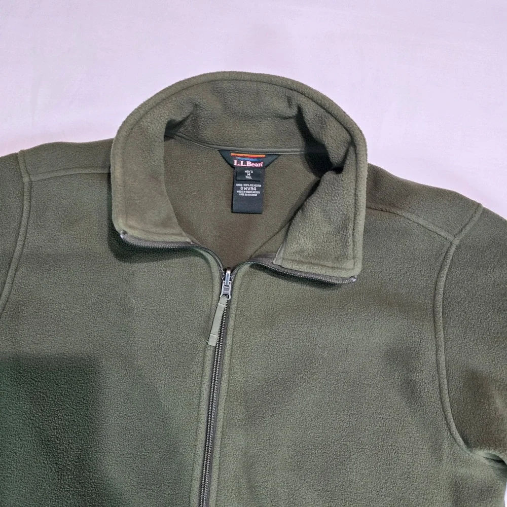 LL Bean Mens Fleece Jacket Full Zip Olive Green Medium‎ Tall 0WV94